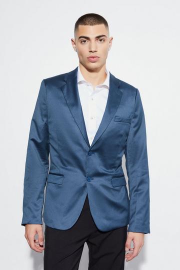 Navy Skinny Satin Suit Jacket