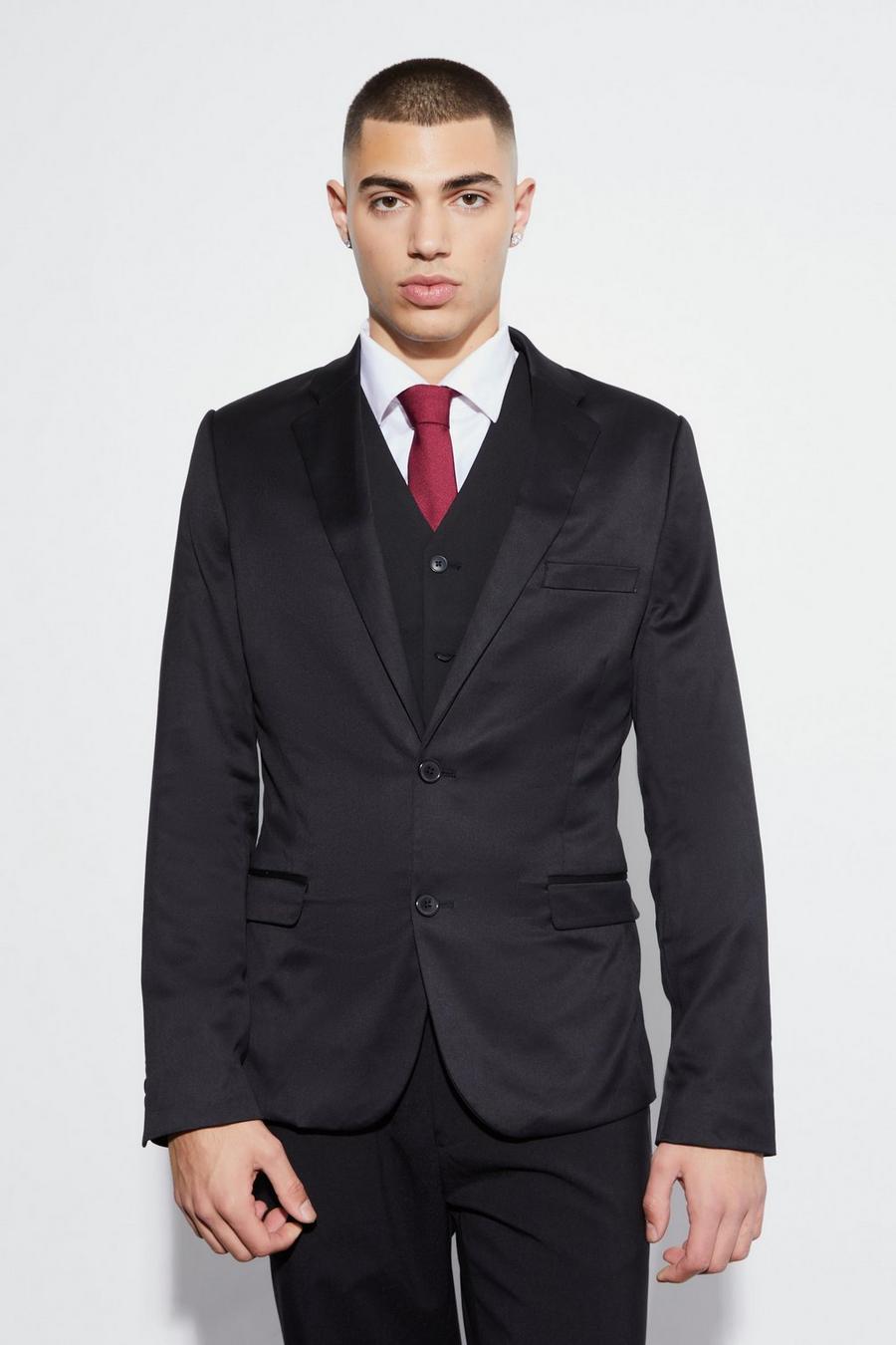Black Super Skinny Satin Suit Jacket image number 1