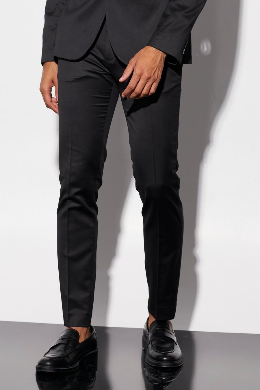 שחור nero מכנסי חליפה מסאטן בגזרת סקיני