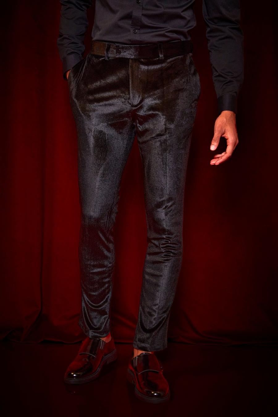 Pantaloni completo Skinny Fit in velours, Black image number 1