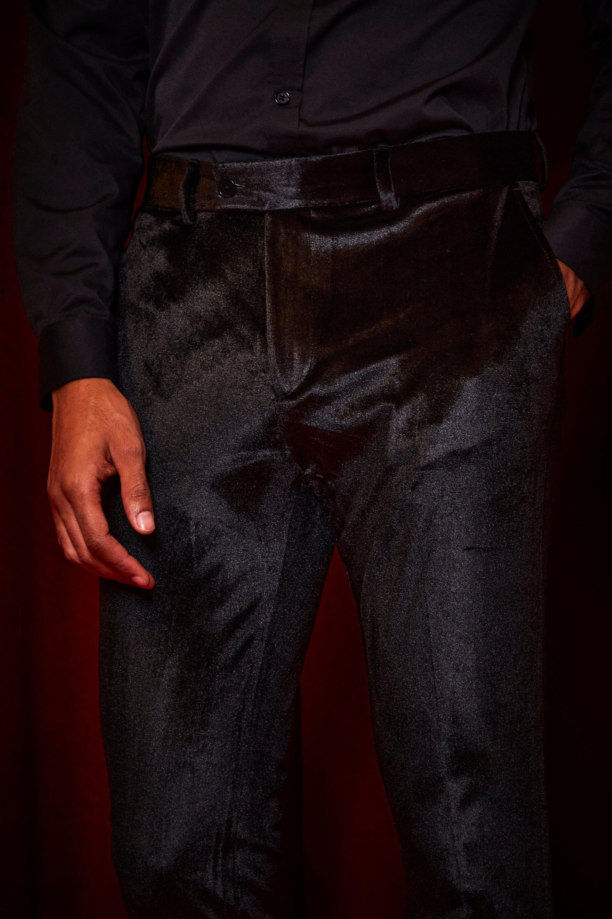 Black velvet dress pants hot sale mens