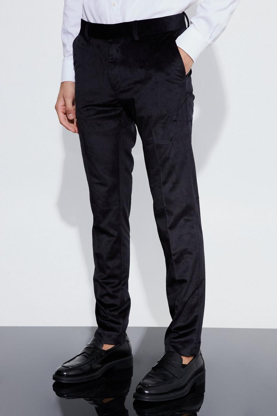 Black svart Skinny Velour Suit Trousers image number 1