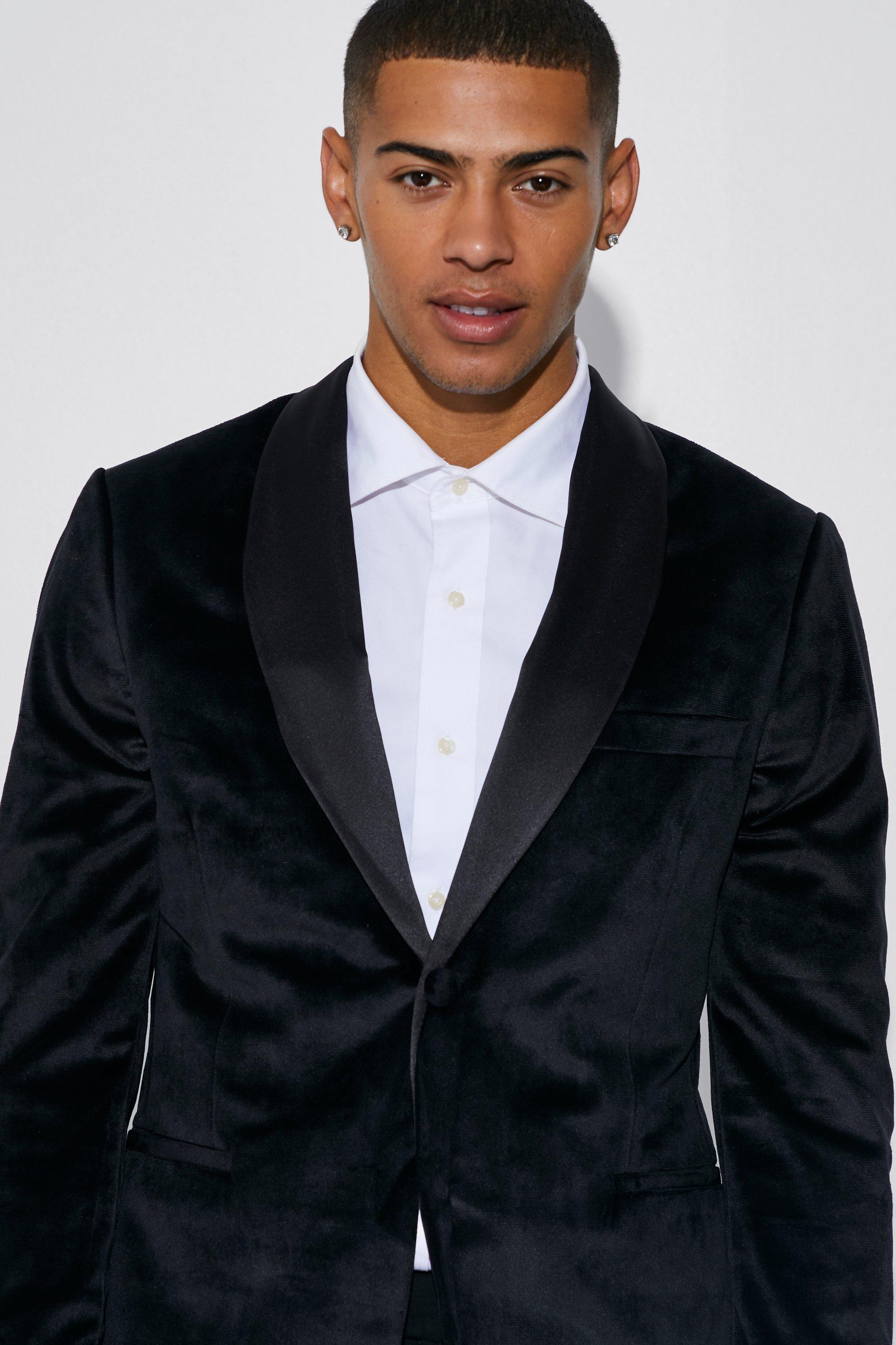 Slim Velvet and Satin Lapel Suit Jacket