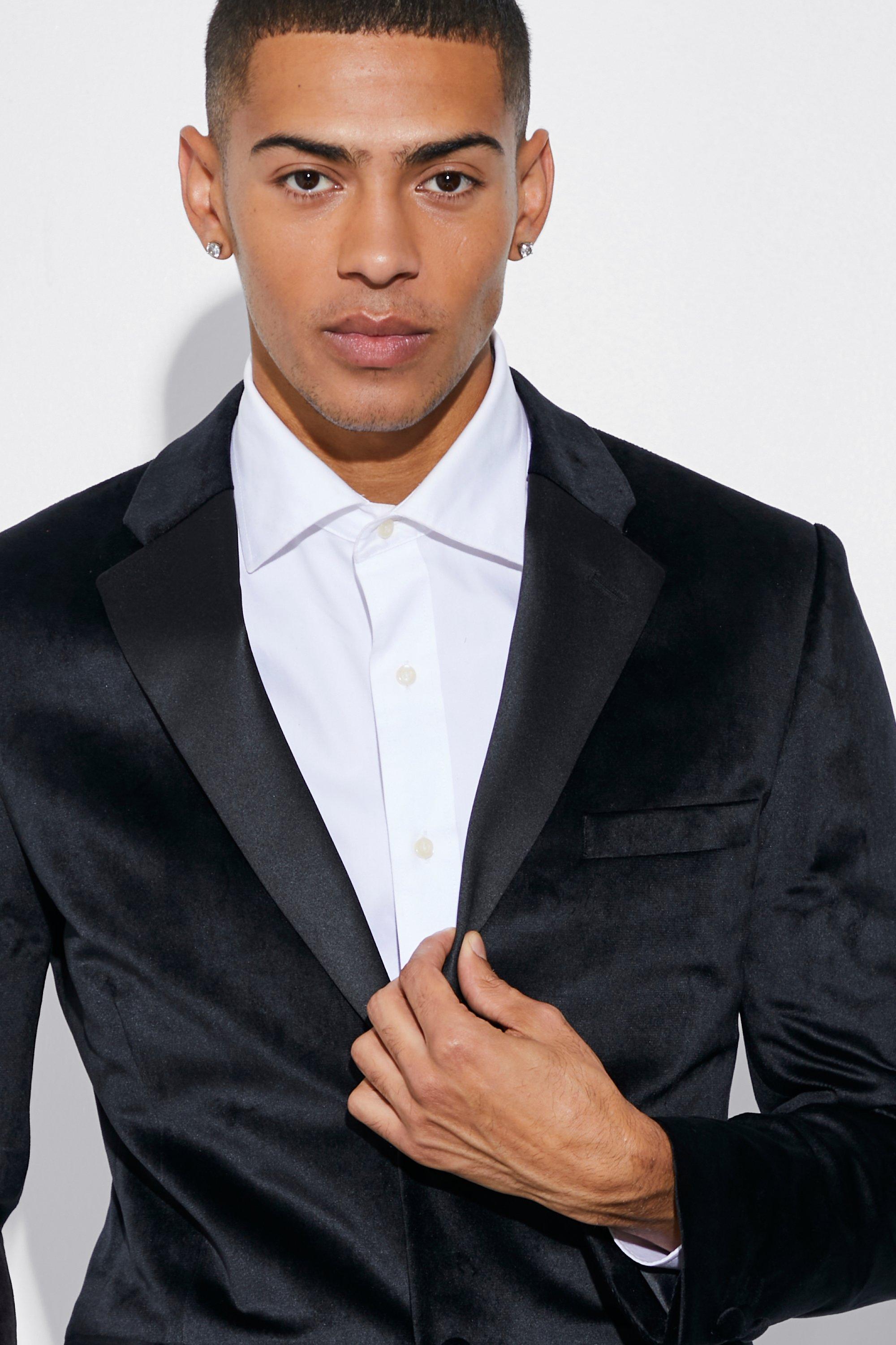 boohoo Men's Skinny Crushed Velvet Blazer