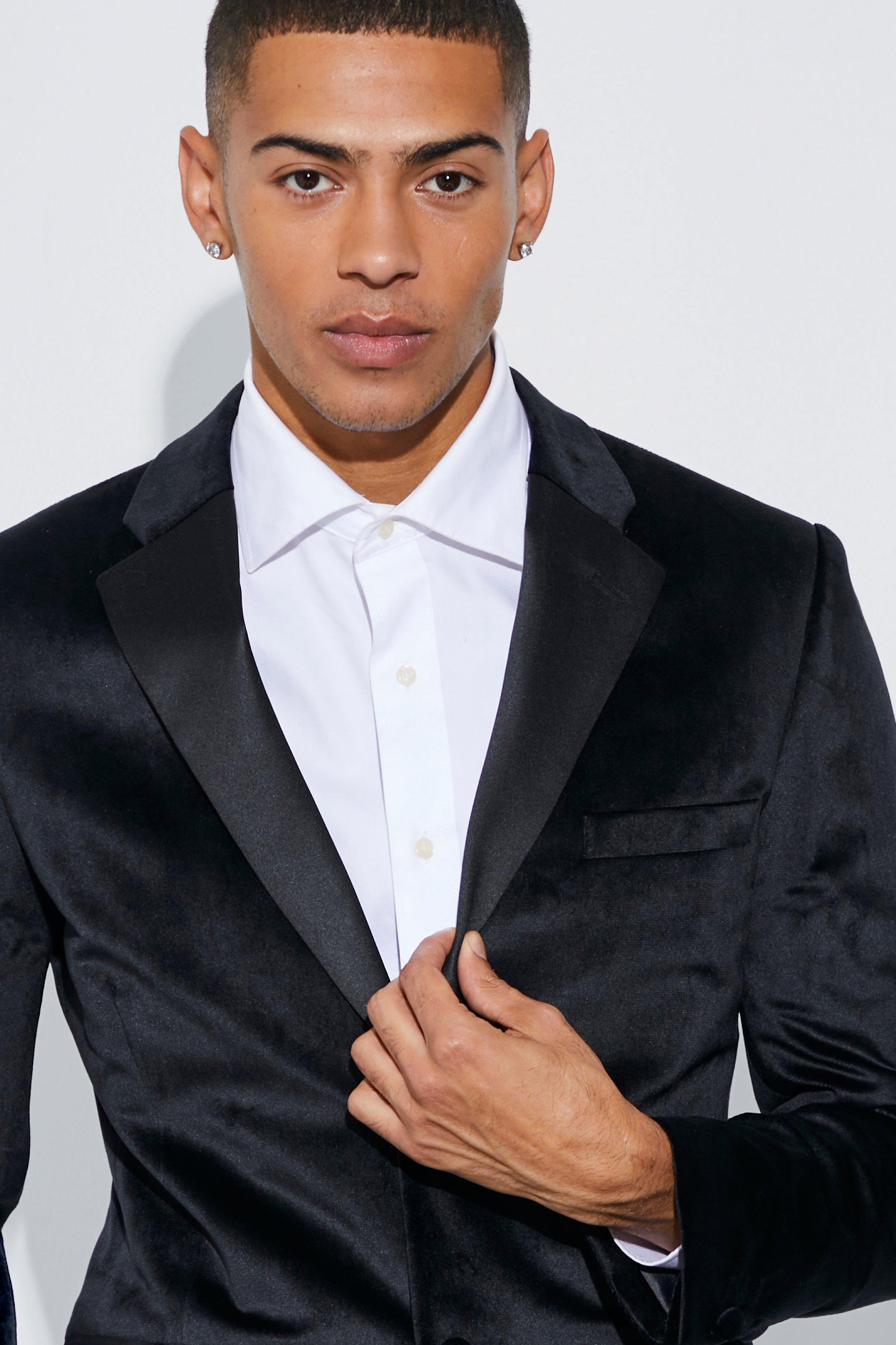 Black velvet blazer shop with satin lapel