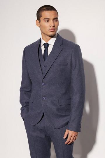 Slim Wool Tweed Single Breasted Suit Jacket navy