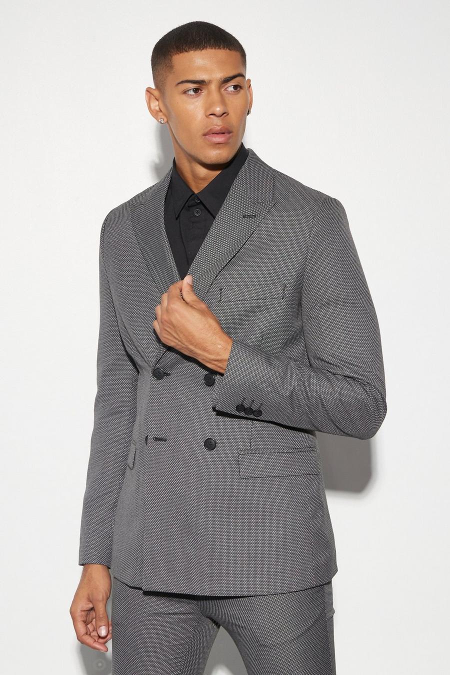 Black Skinny Textured Suit Jacket image number 1