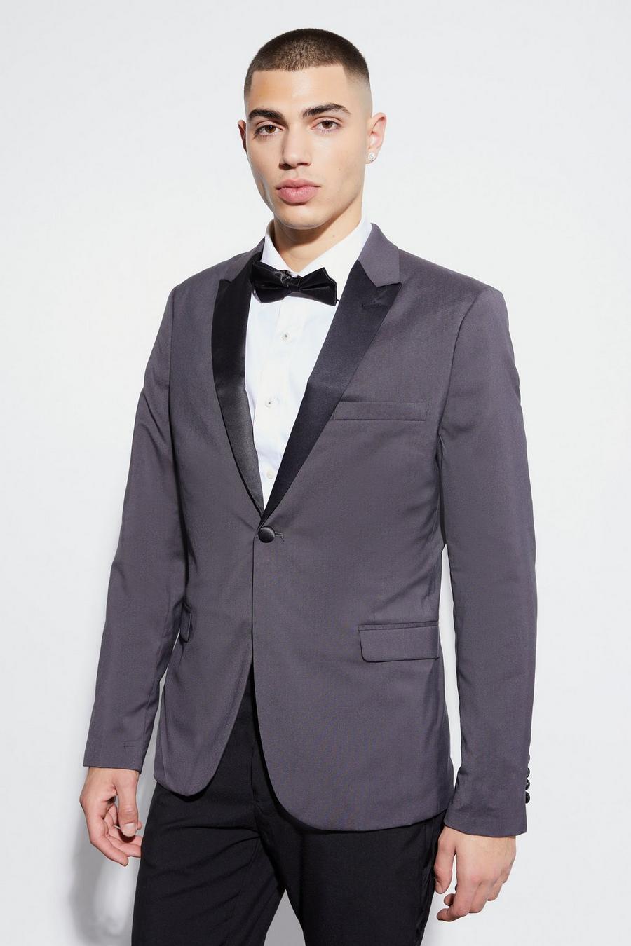 Charcoal grey Skinny Tuxedo Single Breasted Suit Jacket