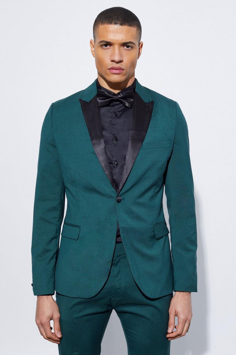Forest green Skinny Tuxedo Single Breasted Suit Jacket image number 1
