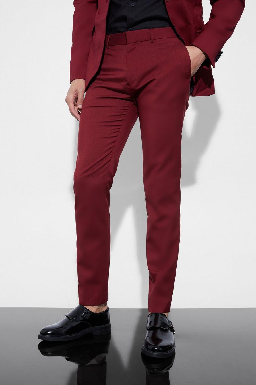 Burgundy rosso Skinny Tuxedo Suit Trouser