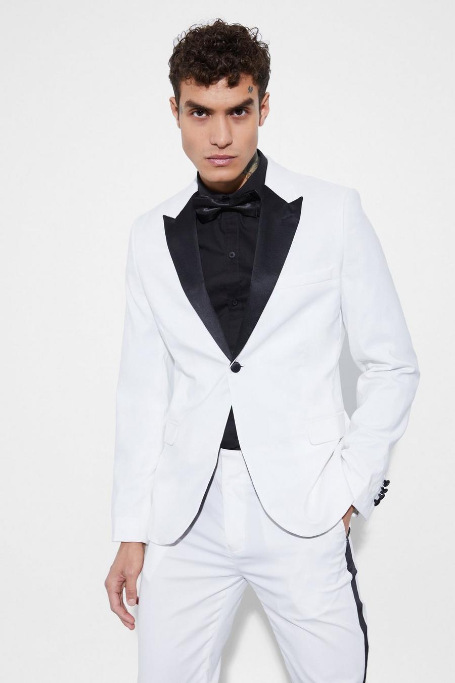 White Skinny Tuxedo Single Breasted Suit Jacket image number 1