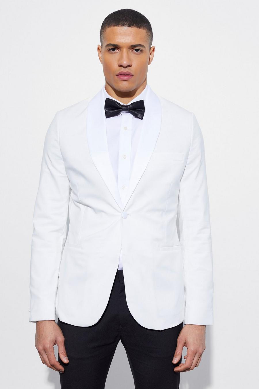 Chaqueta de esmoquin ajustada con solapa estilo chal, White bianco image number 1