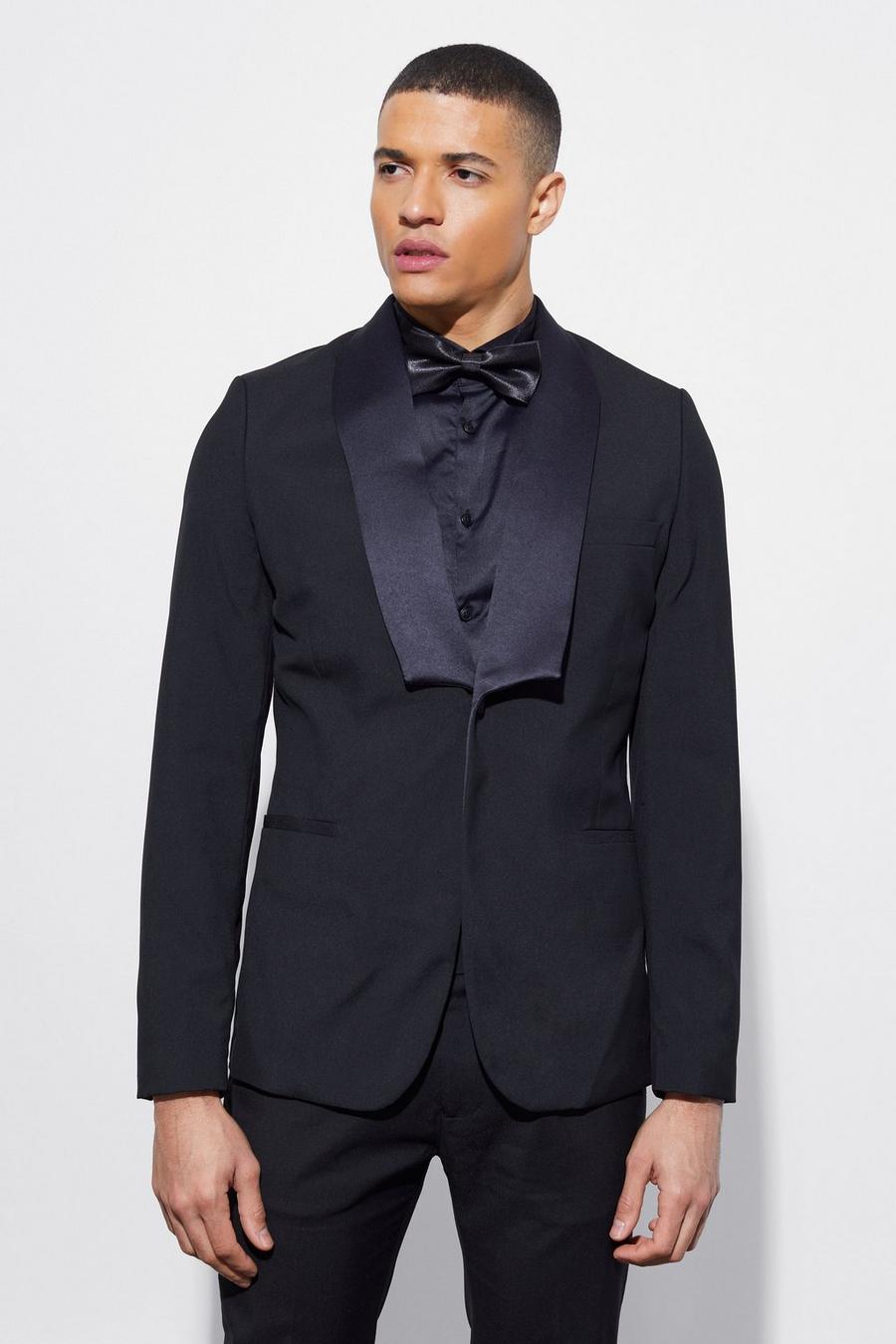 Black Skinny Tuxedo Square Lapel Suit Jacket image number 1