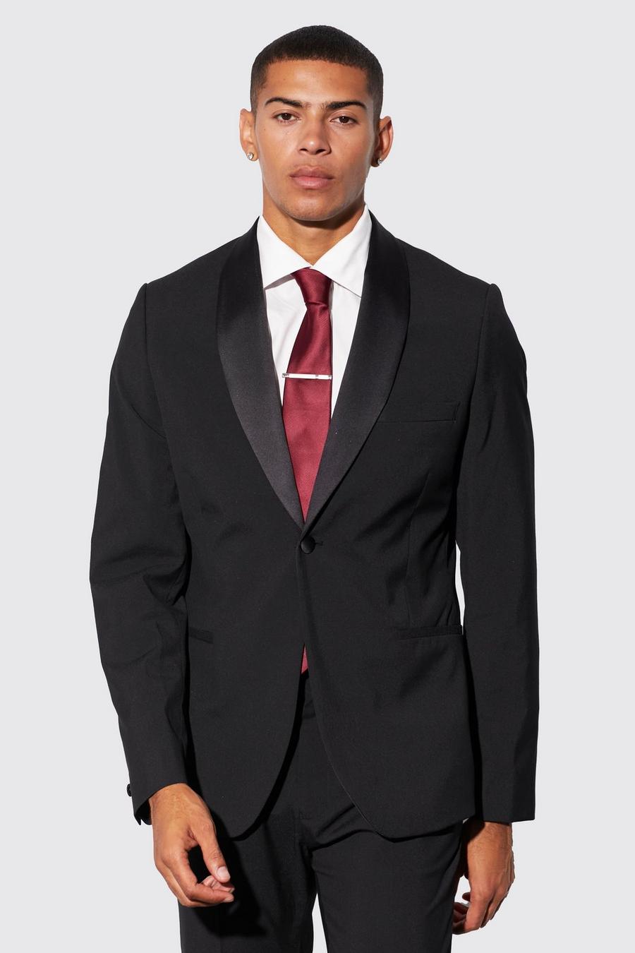 Black svart Slim Tuxedo Single Breasted Suit Jacket image number 1