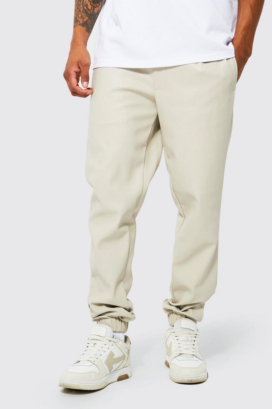 Pantalón deportivo ajustado de cuero sintético, Stone beige