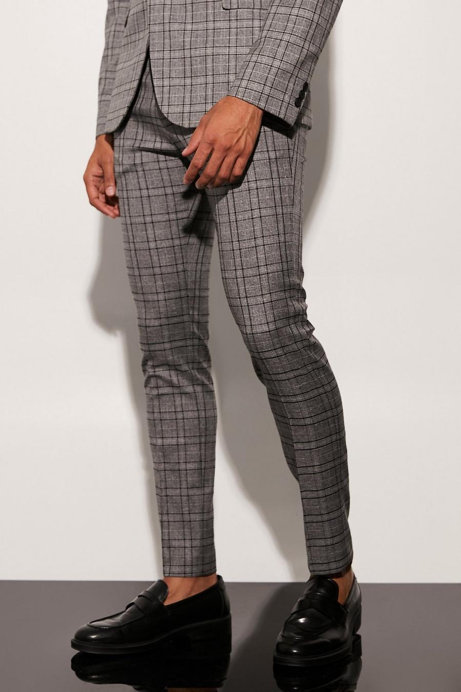 אפור grigio מכנסי חליפה סקיני עם הדפס משבצות