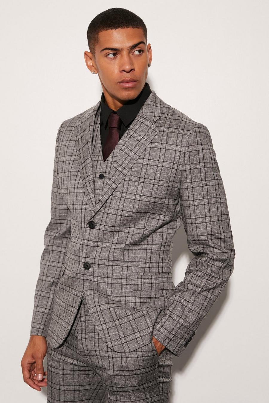 Grey Skinny Check Suit Jacket image number 1