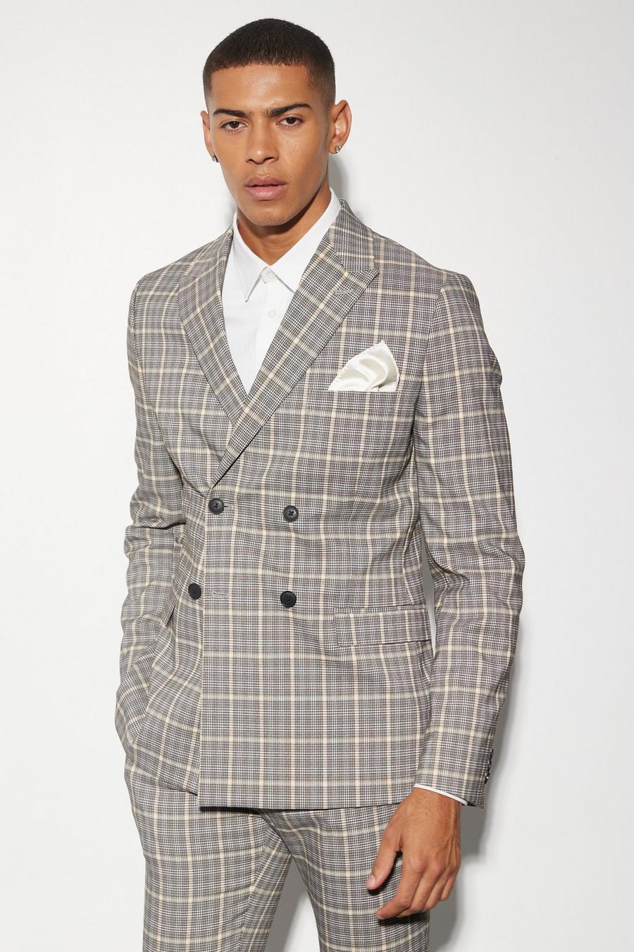 Black Skinny Double Breasted Check Suit Jacket image number 1