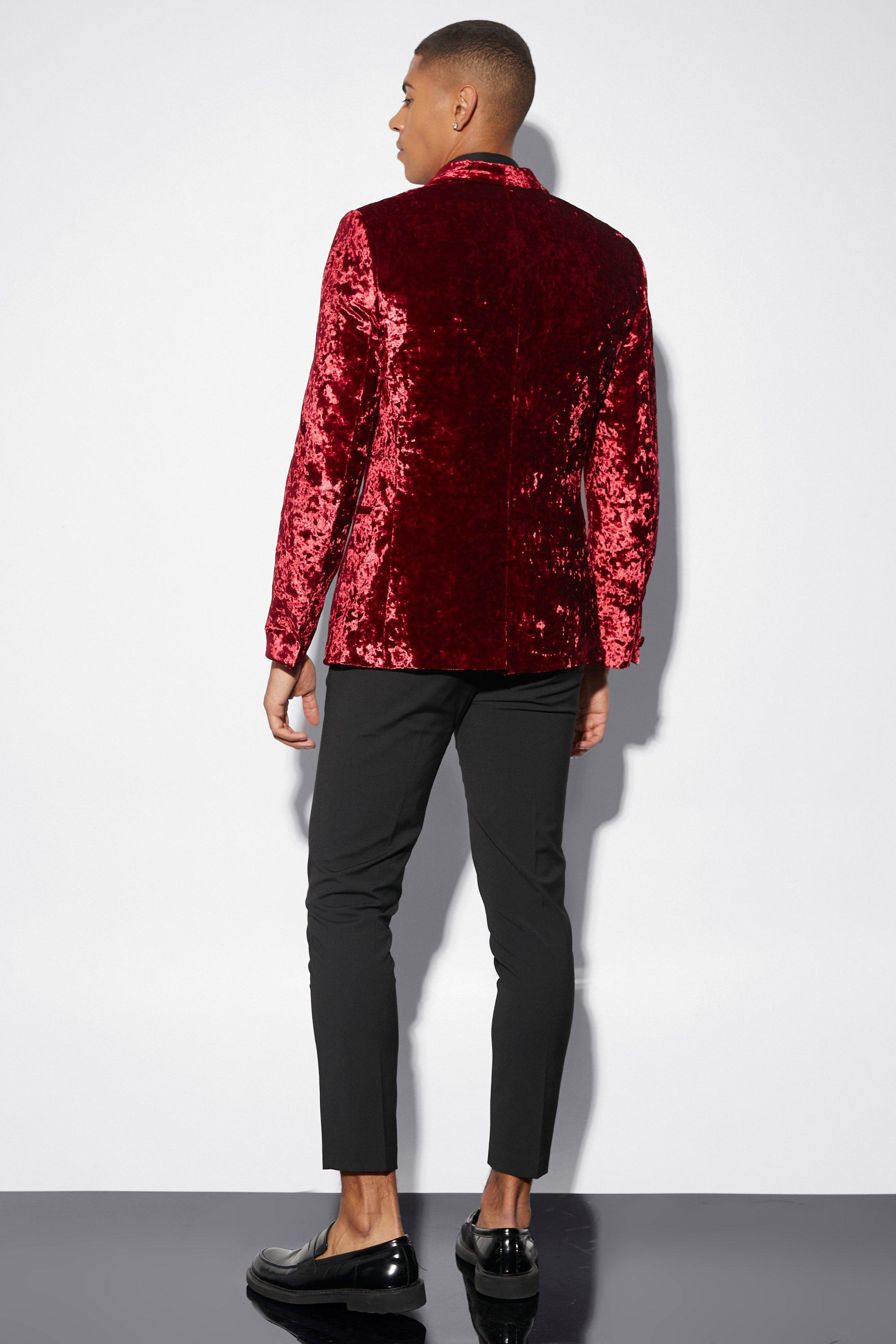 boohoo Men's Skinny Crushed Velvet Blazer