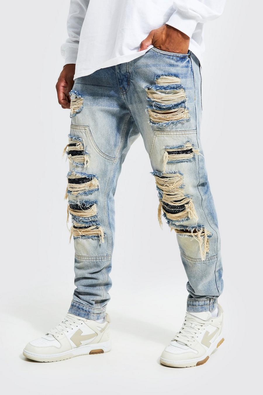 Antique blue Slim Fit Rip & Repair Jeans Met Panelen image number 1