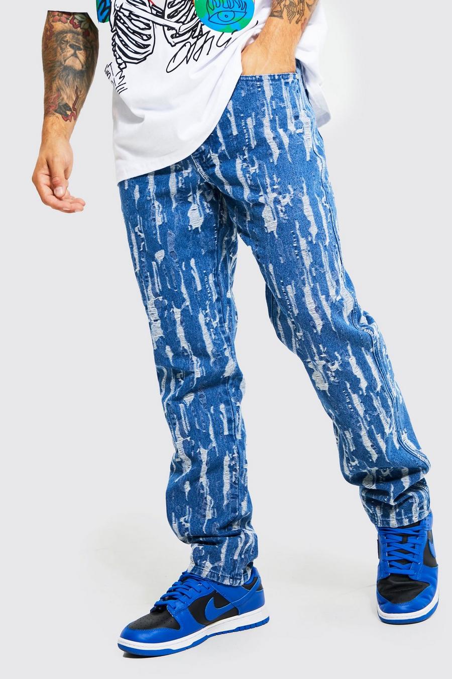 Mid blue Straight Leg Fabric Interest Jeans