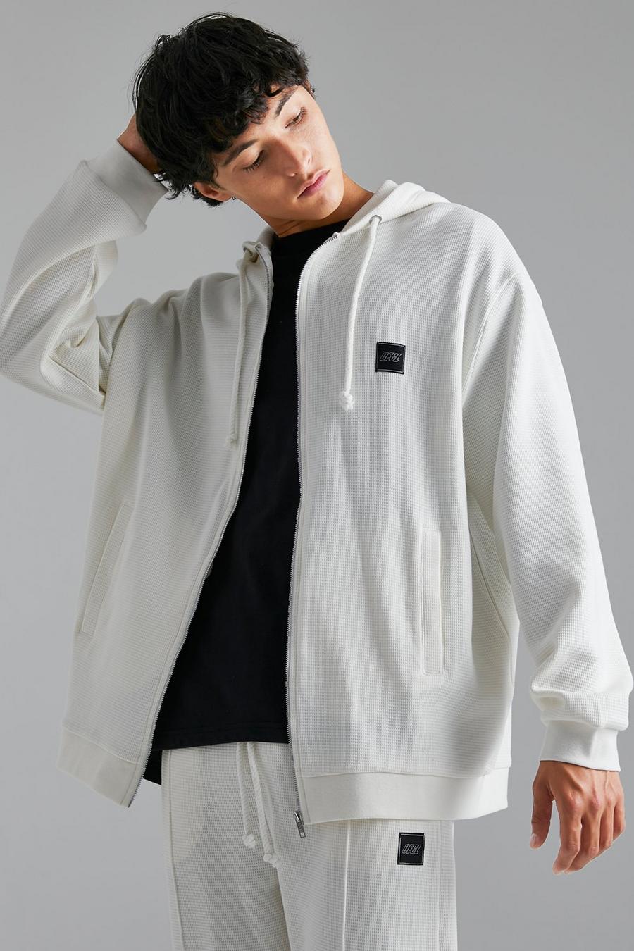 Ecru white Oversize hoodie med dragkedja