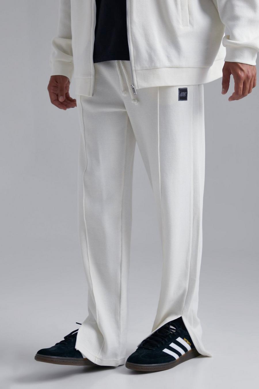 Pantalón deportivo Regular de tela gofre, Ecru image number 1