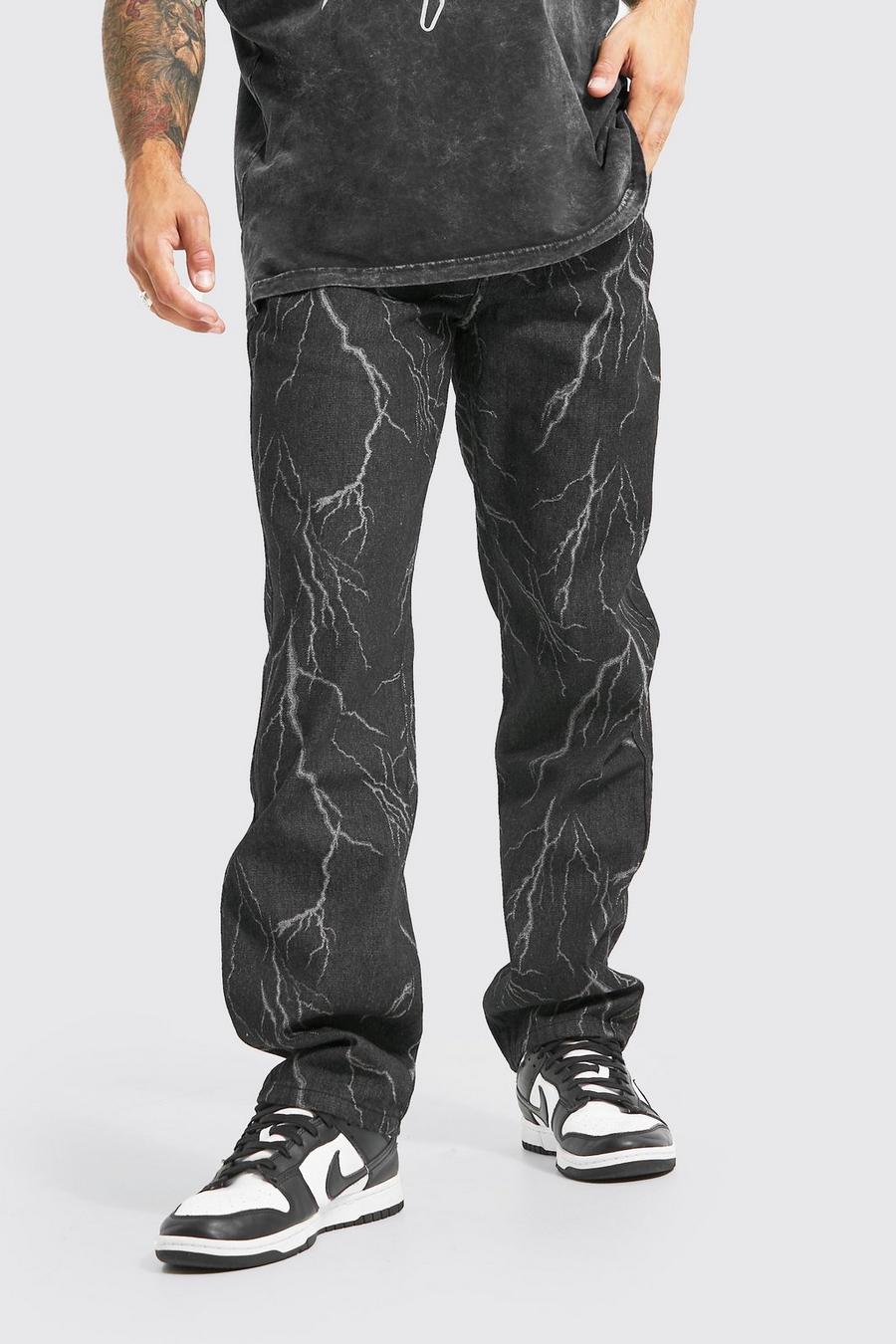 Charcoal Relaxed Fit Lightning Jacquard Jeans image number 1