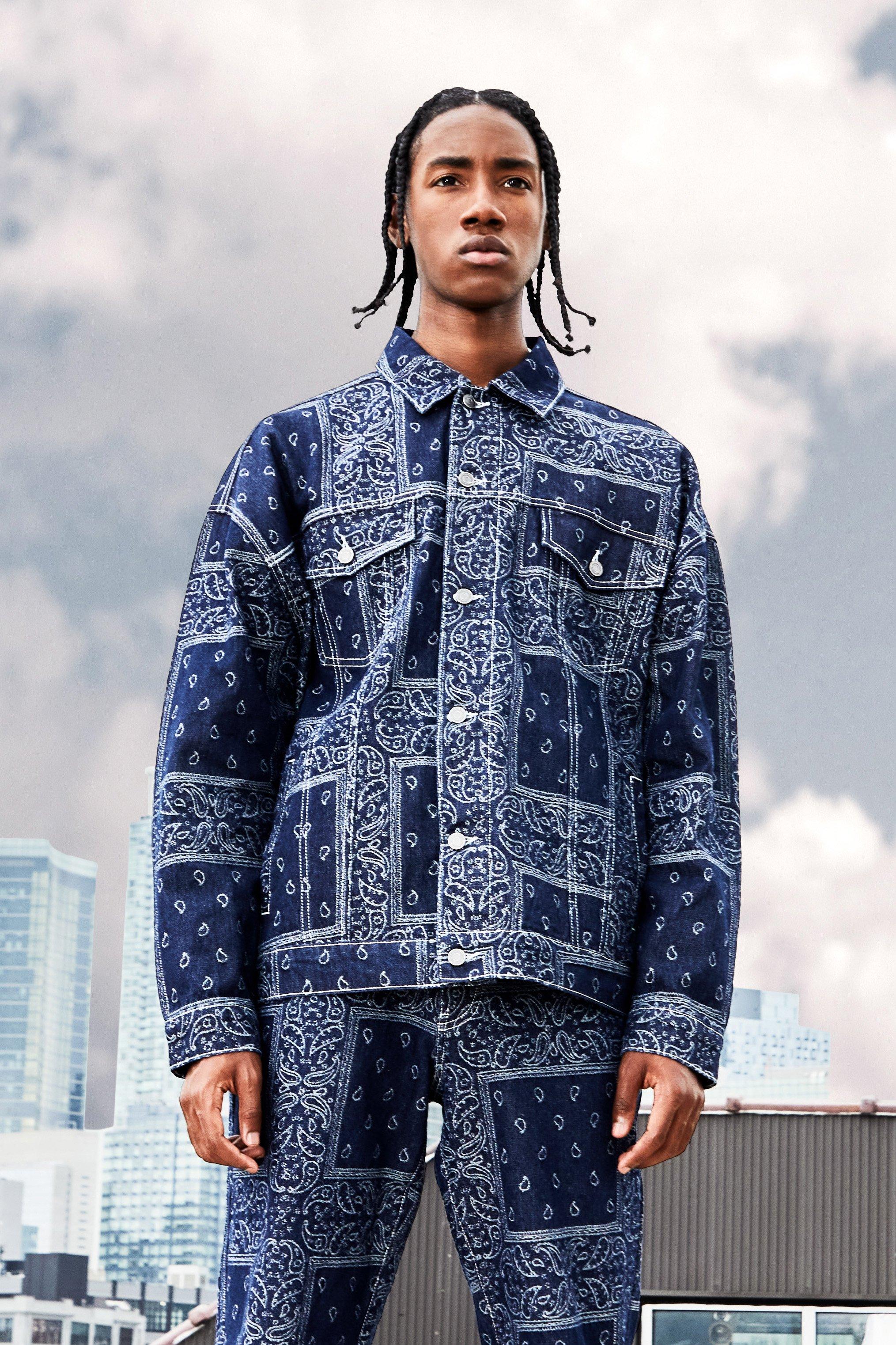 Oversized Bandana Jacquard Denim Jacket