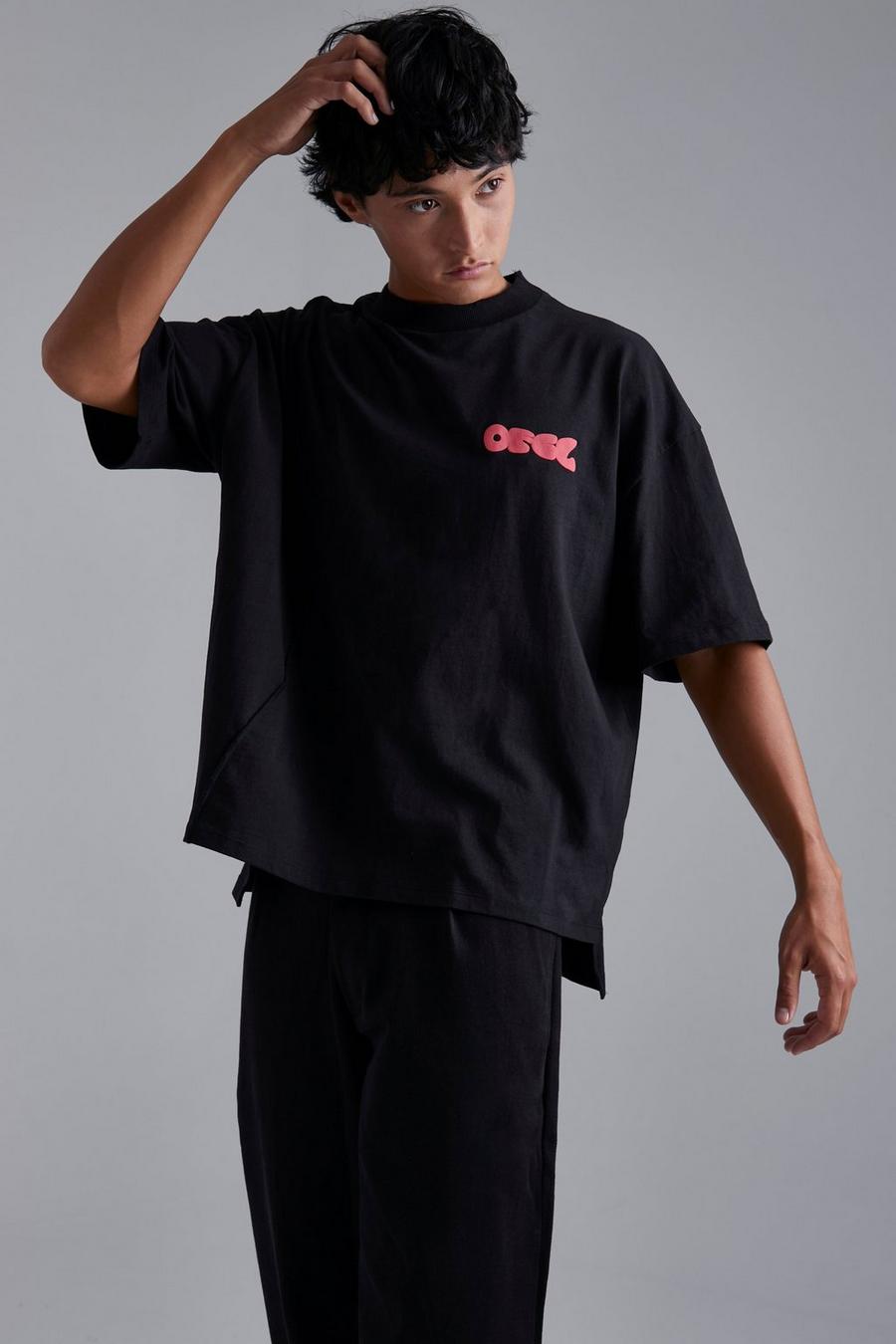 Black svart Ofcl Oversize t-shirt med ojämn kant