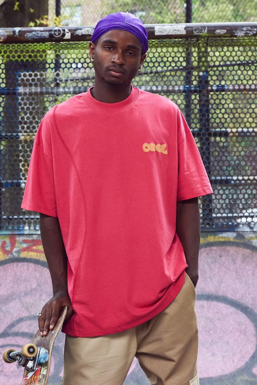 Fuchsia pink Ofcl Oversize t-shirt med dekorativa sömmar image number 1