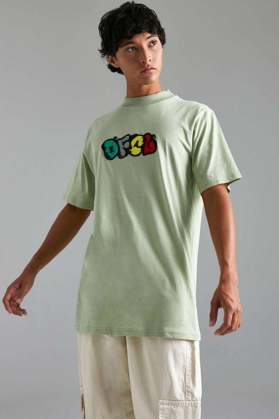 T-shirt long à broderie - Ofcl, Sage green