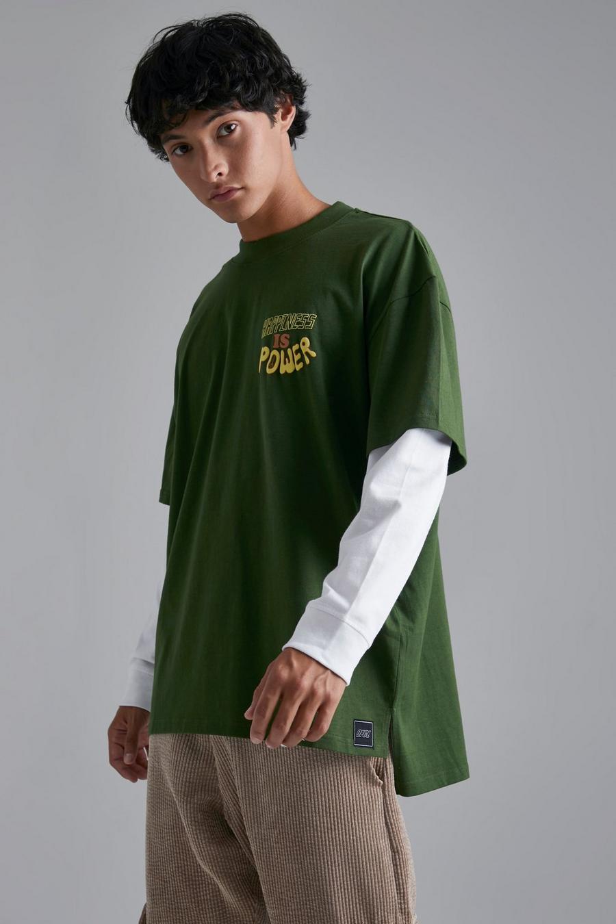 Forest green Oversize t-shirt med tryck image number 1