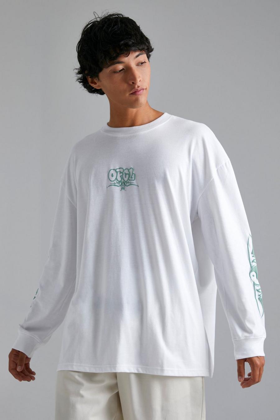 White Oversized Official T-Shirt Met Print En Lange Mouwen image number 1