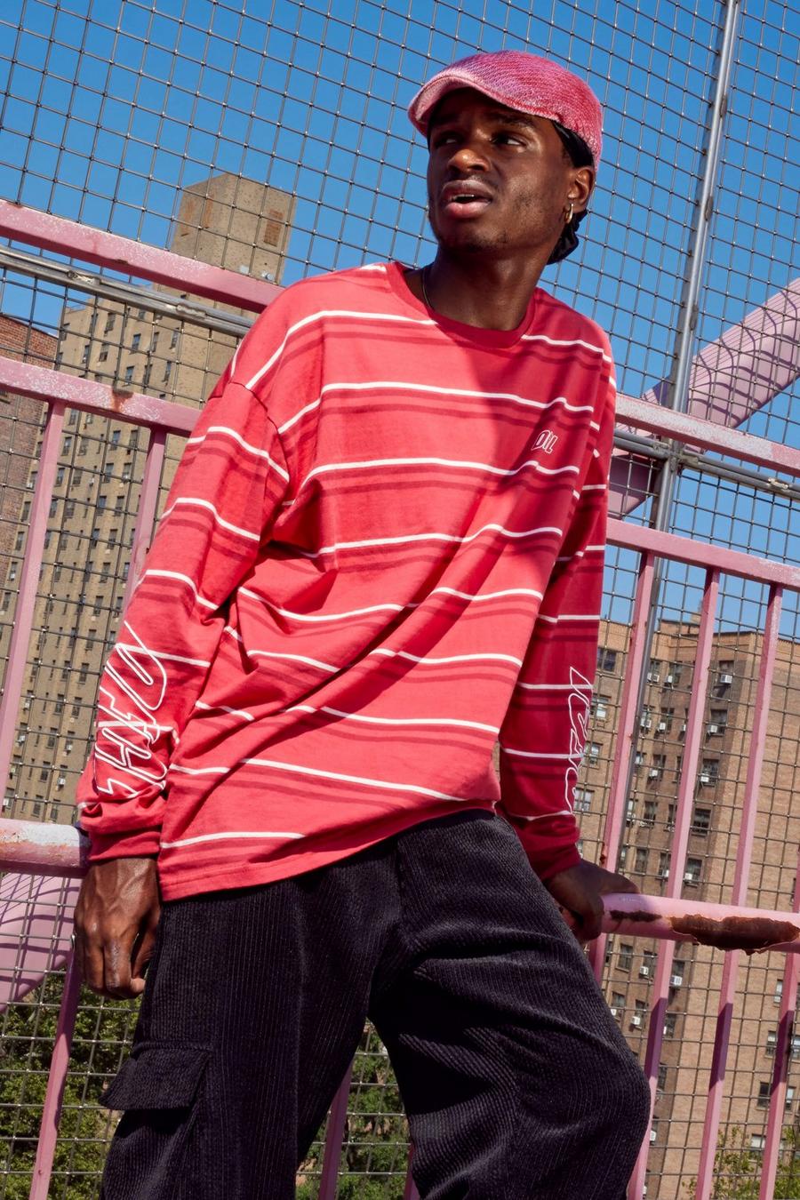 Red Oversized Ofcl Stripe Long Sleeve T-shirt