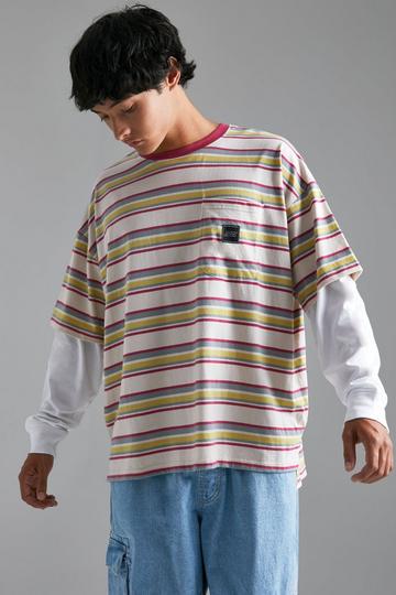 Oversized Ofcl Faux Layer Stripe T-shirt light pink