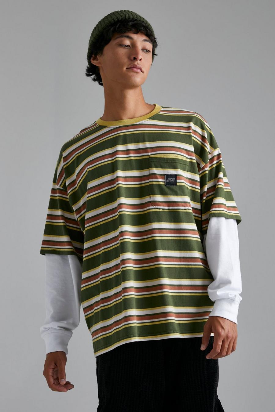 Forest Oversized Ofcl Faux Layer Stripe T-shirt image number 1