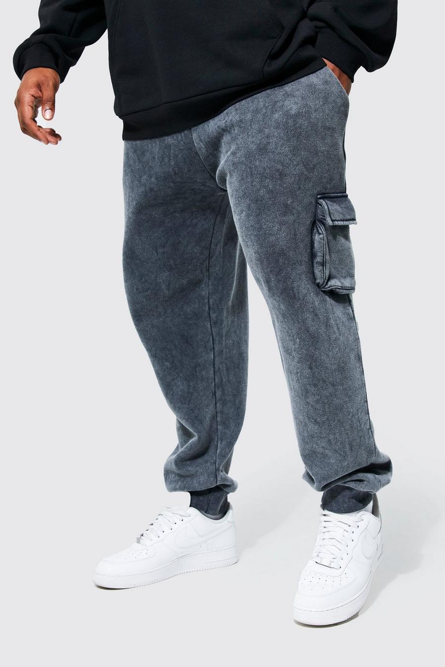 Pantalón deportivo Plus holgado cargo con lavado de ácido, Charcoal grigio