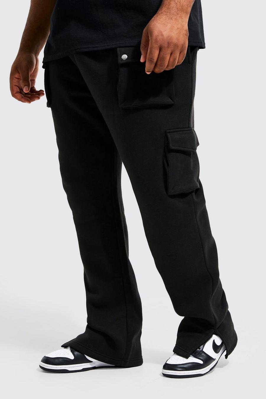 Pantalón deportivo Plus con abertura en el bajo y multibolsillos cargo, Black negro