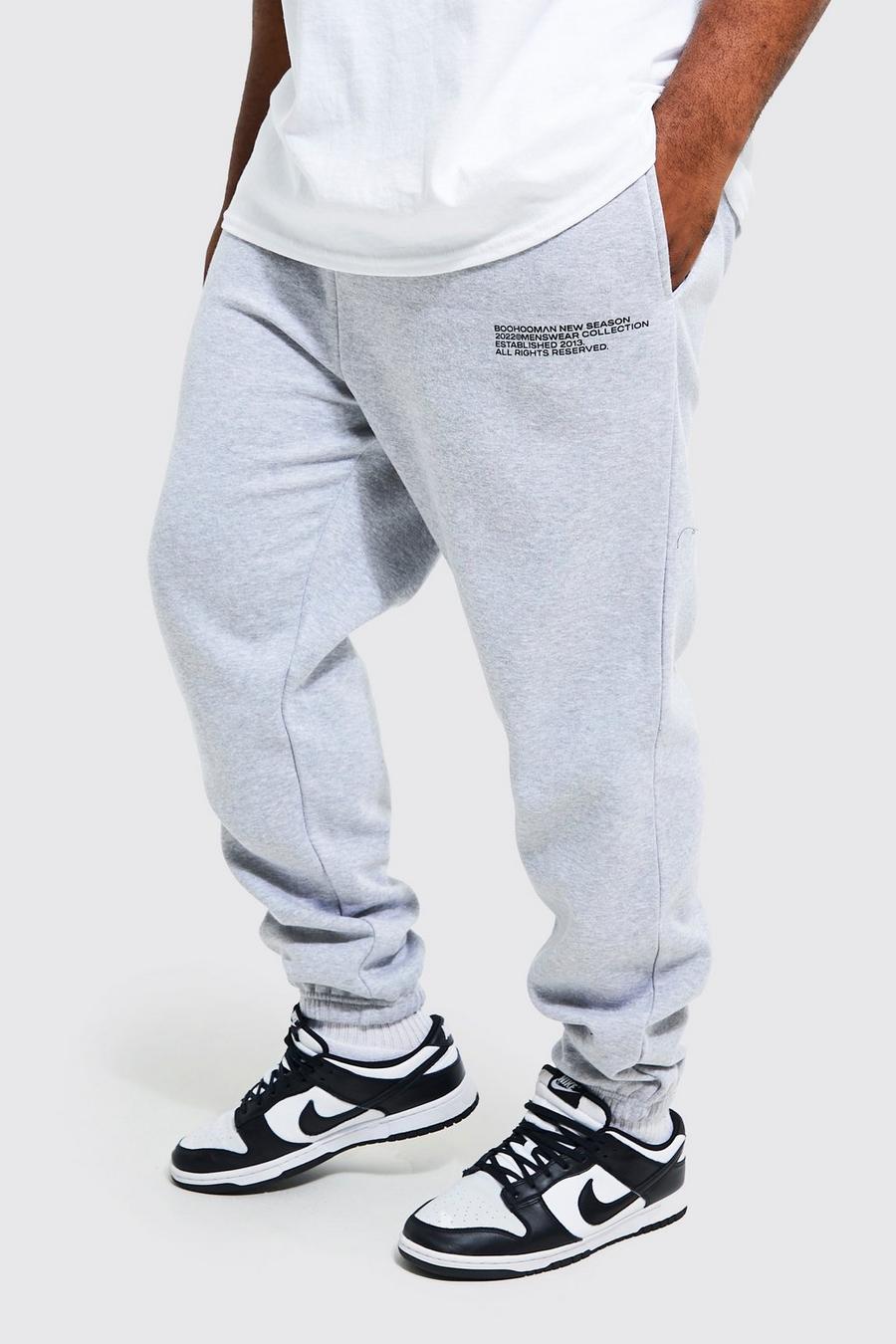 Grey marl Plus - Melerade joggers med tryck image number 1