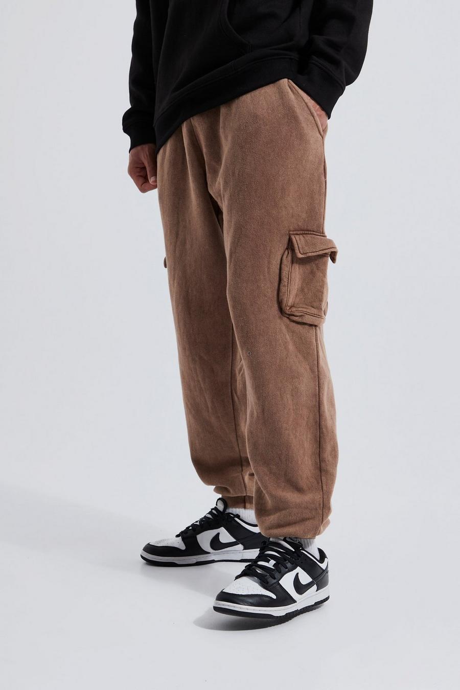 Chocolate brown Tall Oversized Acid Wash Cargo Jogger