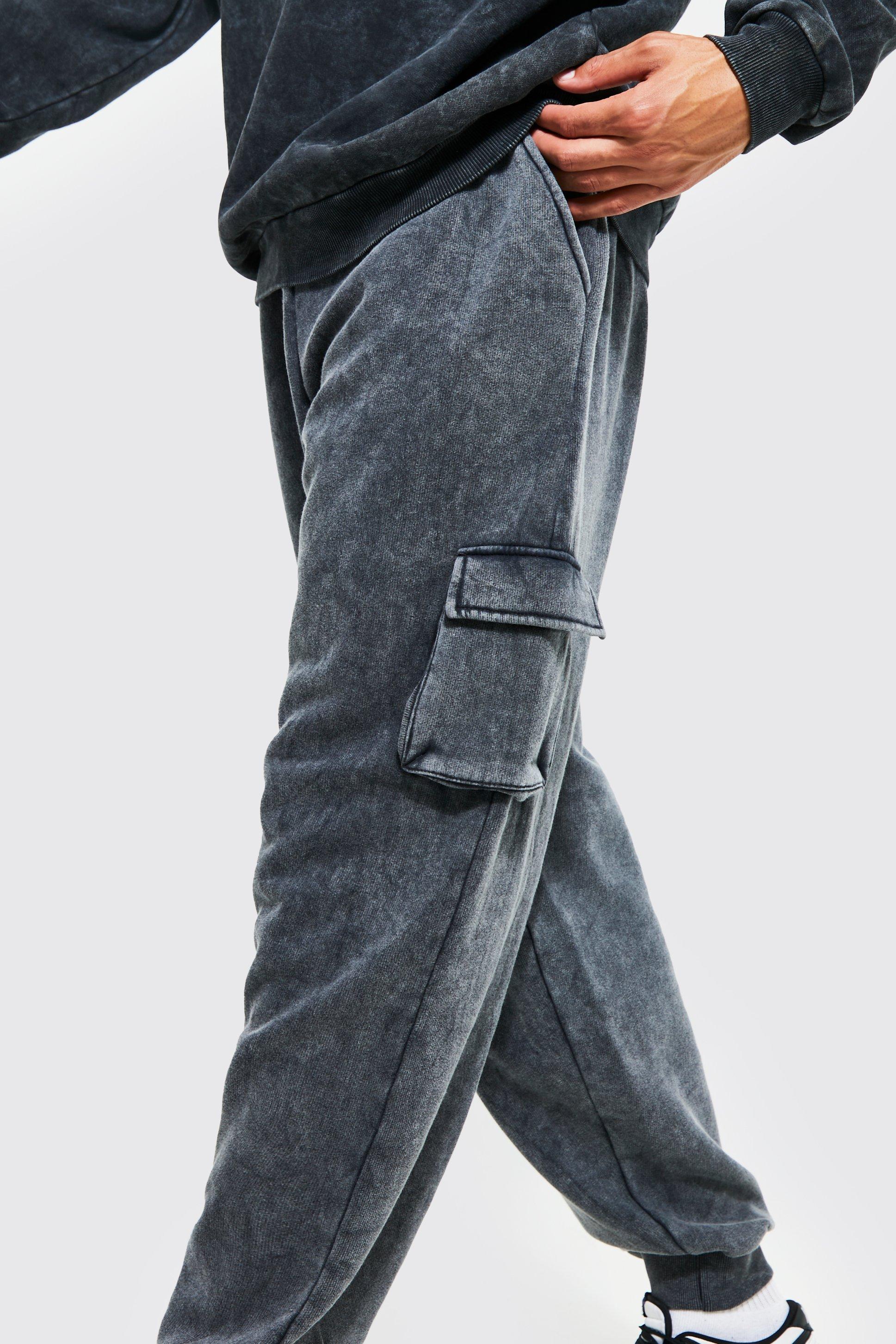 Men s Tall Oversized Acid Wash Cargo Jogger Boohoo UK