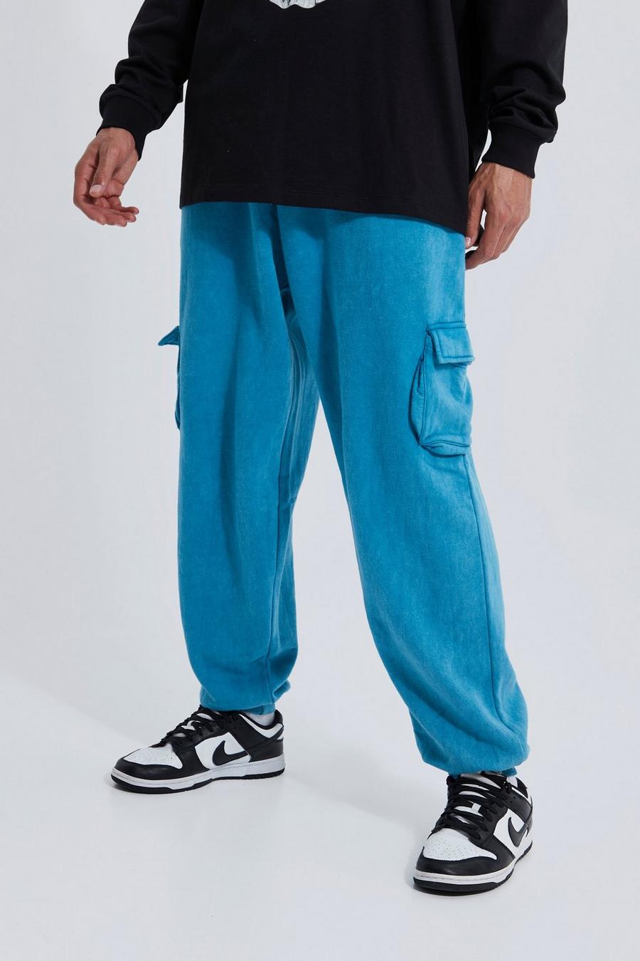 Teal green Tall Oversized Acid Wash Cargo Jogger image number 1