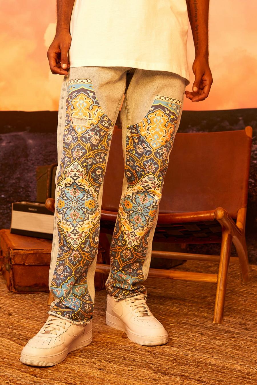 Ice blue Straight Leg Tapestry Carpenter Jeans image number 1