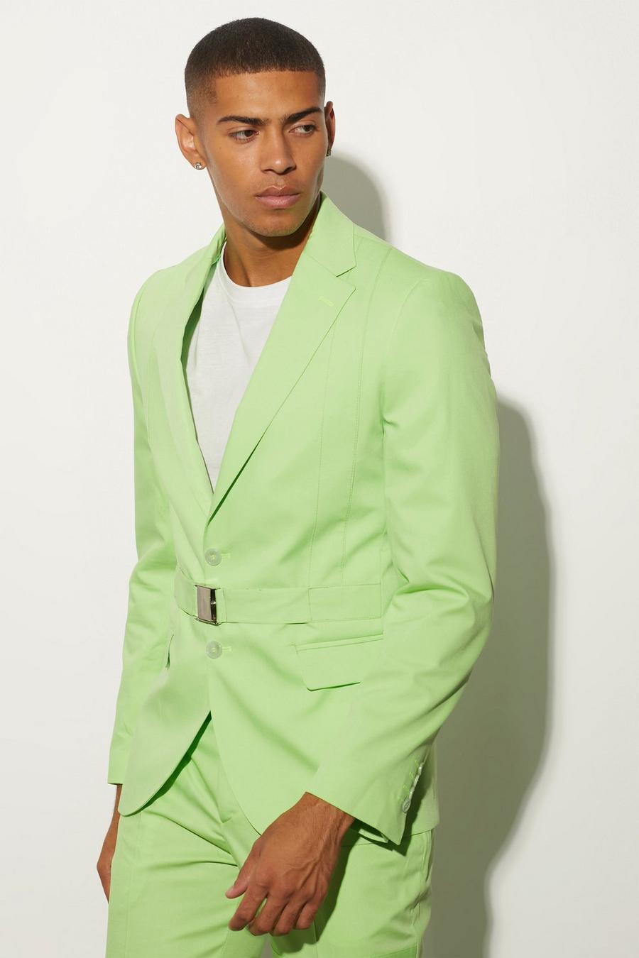 Lime green Slim Fit Harness Buckle Suit Jacket