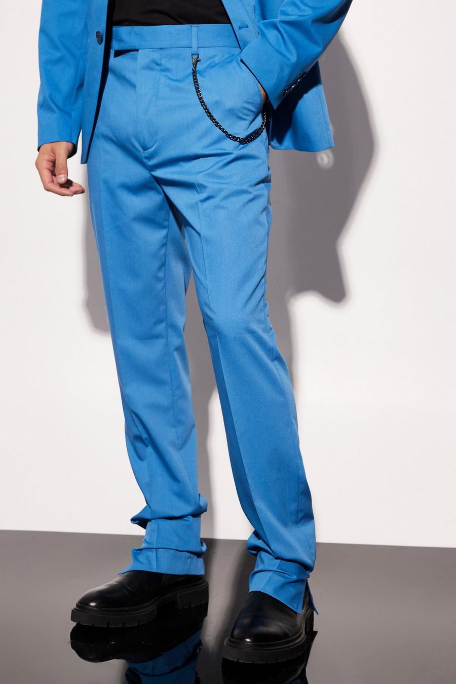 Marine blue Straight Leg Split Hem Chain Suit Trousers image number 1
