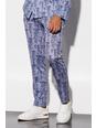 Ice blue Slim Fit Dragon Printed Suit Trousers