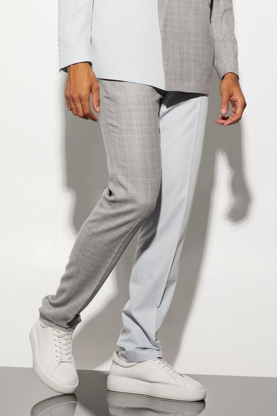 Ice grey Straight Leg Spliced Suit Trousers image number 1