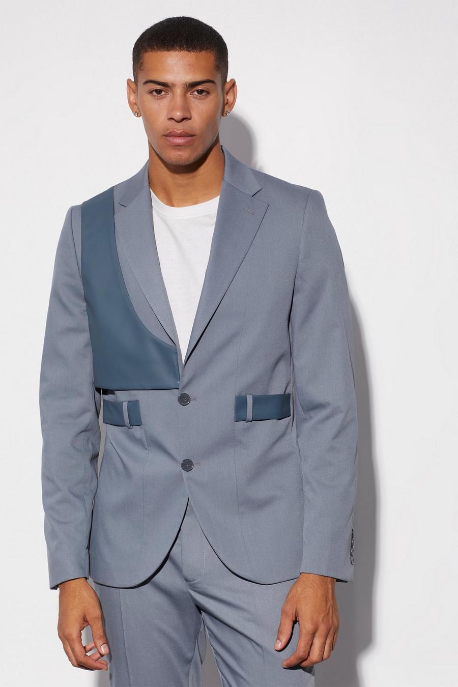 Blue Slim Fit Harness Carabiner Suit Jacket image number 1