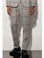 Grey Straight Leg Check Contrast Stitch Trousers